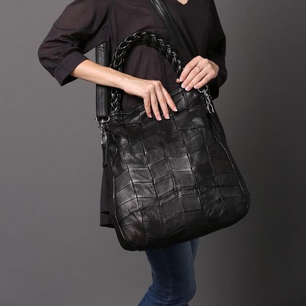 

new 2020 fashion genuine leather women handbag patchwork natural sheepskin shoulder bag women bag casual tote sac