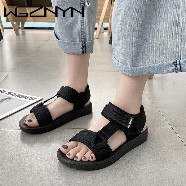 

wgznyn 2021 fashion brand summer shoes women outdoor leisure buckle slippers beach sandals ladies tassels sandals big size1, Black