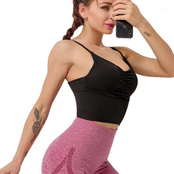 

gym clothing beauty 4 color thin shoulder strap sports bra yoga shockproof gathering fitness breathable back solid color1, White;black