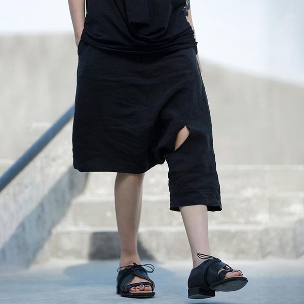 

eam] 2020 new spring autumn high waist black personality irregular kollow out linen pants women trousers fashion tide jt5421, Black;white