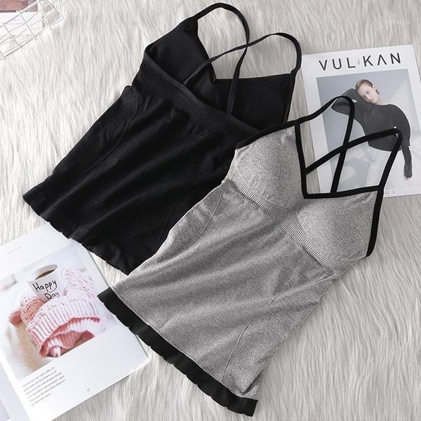 

pkbm seamless cottontube women backless lingerie padded vest summer tank cross straps one-piece underwear camisoles1, Black;white