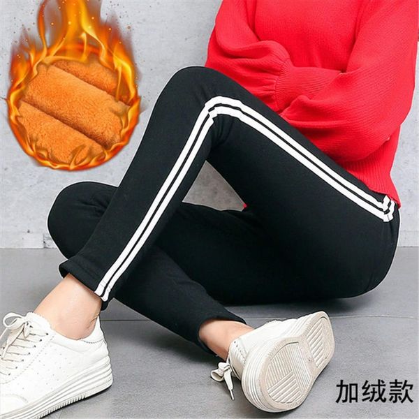 

cotton leggings side stripes women casual legging pant plus size 3xl high waist fitness leggings plump female 2020, Black