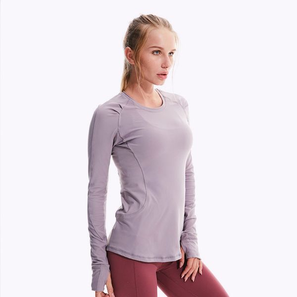 

thumb yoga t-shirt with for women hole sports long sleeve fashion fitness suit top, Gray