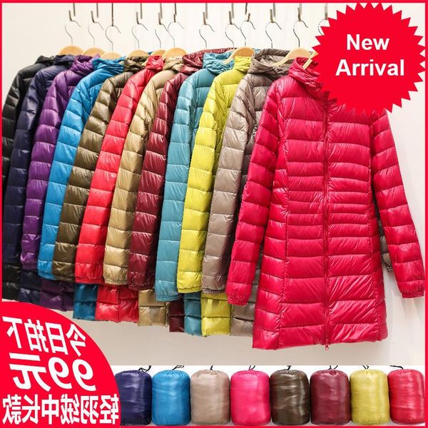 

down 2020 new jacket women 7xl winter woman padded hooded long jacket white duck down female overcoat ultra light slim solid jac, Black