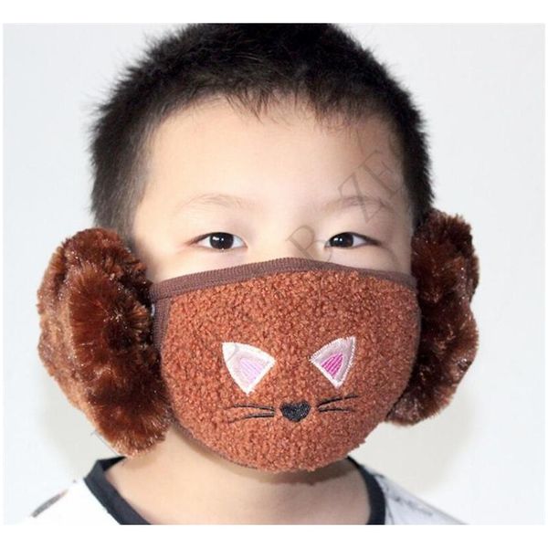 

2 in 1 kid winter face masks warm ear protective mouth mask cute cat design children mouth-muffle dustproo jlluly ladyshome