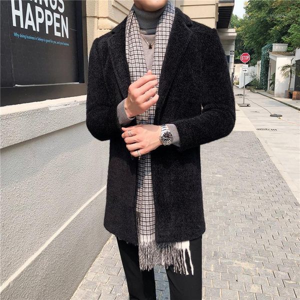 Young Han Edition Cultive Morality in the Long Leisure Trench Coat Black Wool Lool Casal Casaco Novo Inverno Men Coats1