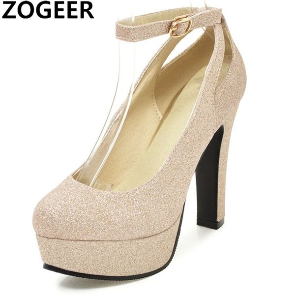 

ankle strap platform women's high heels shoes luxury silver black gold heels pumps fashion office party wedding shoes woman y200702