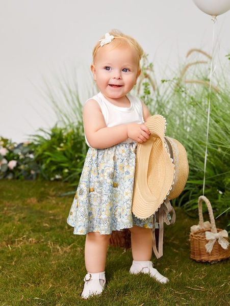 

baby floral print appliques dress she, Red;yellow