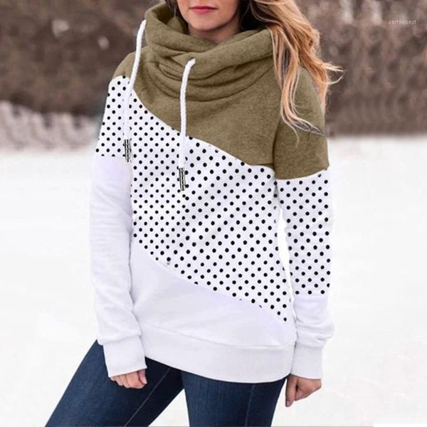 

autumn winter women's casual hoodies polka dot printing contrast long sleeve hoodie sweatshirt sudadera mujer1, Black