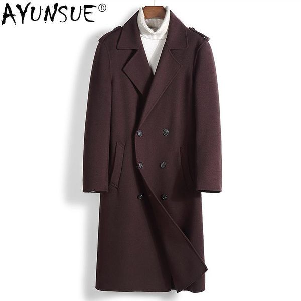 

men's wool & blends ayunsue double-sided jackets for men clothing korean style coat male long autumn jacket mens 2021 chaquetas hombre, Black