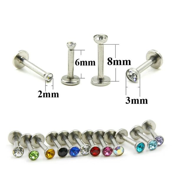 

40 pcs internal thread 16g steel labret monroe stud lip tragus cartilage helix stud rings earring piercing with 2mm,m cz gem q sqczyb, Silver