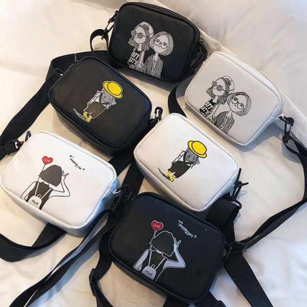 

pu shoulder crossbody bag with girl printing bolsa torebki damskie small designer chain women bag leather handbag messenger