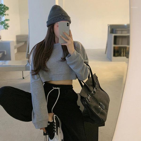 

women hoodie casual loose long sleeve oversized streetwear crop sweatshirt for girls plus size cropped1, Black