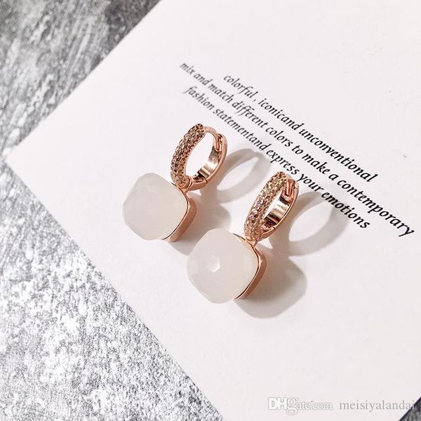 

designer jewelry women hoop earrings color stone micro inlaid candy color square stone crystal earrings diamond earrings, Silver