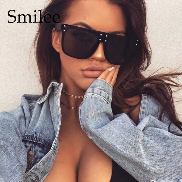 

designer oversized sunglasses women fashion black square flat sunglasses rivet big frame male shades lunette femme sunnies uv400, White;black
