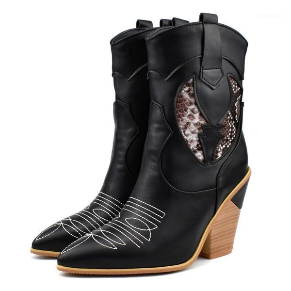 

oversized 9 10 -17 boots women woman winter boots women shoes botas embroidered women's snake pattern1, Black