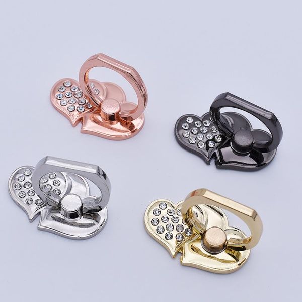 

360 degree diamond heart shaped double love metal ring buckle diamond mounted mobile phone universal ring bracket phone holders wmtwdv