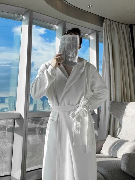 

daio ethan autumn winter nightgown long cotton lovers bathrobe men's hooded pajamas home wear