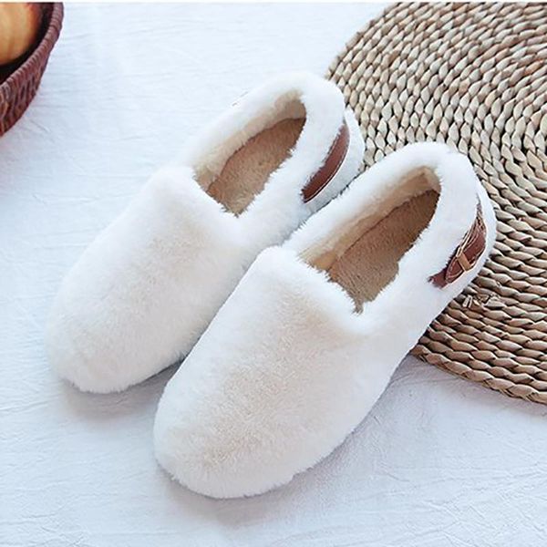 

flat loafers women winter round toe warm plush lining soft sole pure skin-friendly metal buckle shallow slip on velvet shoes, Black
