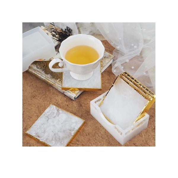 

square coaster sile mirror with coaster storage box for diy jewelry making casting moulds f bbybft, Black
