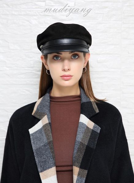 

berets octagonal beret lady leather retro spaper boy cap sailor elegant hat, Blue;gray