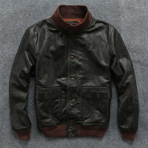 

cow men genuine bomber korean motorcycle slim mens leather jacket jaqueta de couro m7229 yy20001, Black