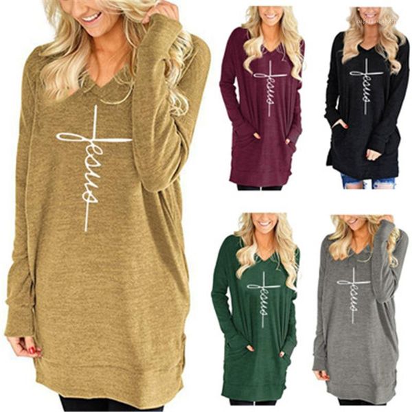 

tshirt clothes ladies long sleeve t-shirts fashion trend split v-neck with pockets designer female spring new loose casual, White