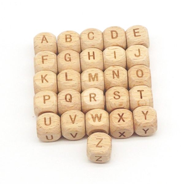 

beech wooden alphabet a-z letters square wood spacer beads for baby teether pacifier clip diy y200730