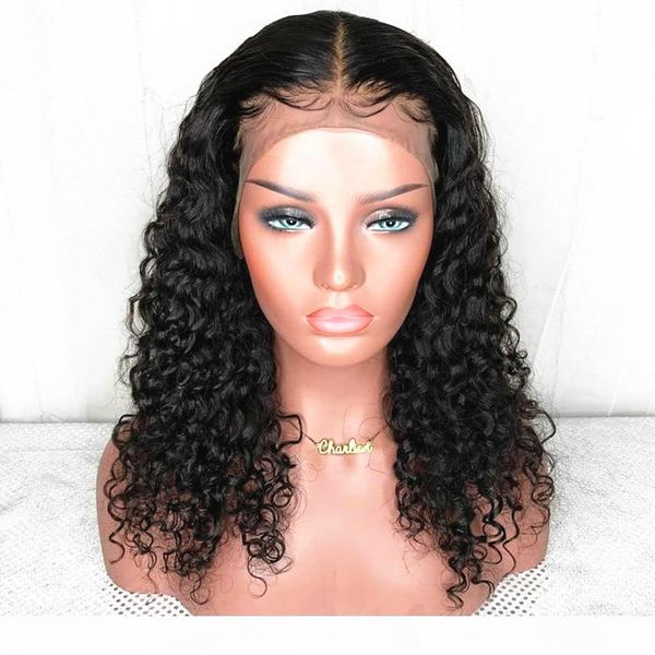 

5x5 pu silk lace front wigs curly brazilian remy human hair natural color deep part t lace wigs for women, Black;brown