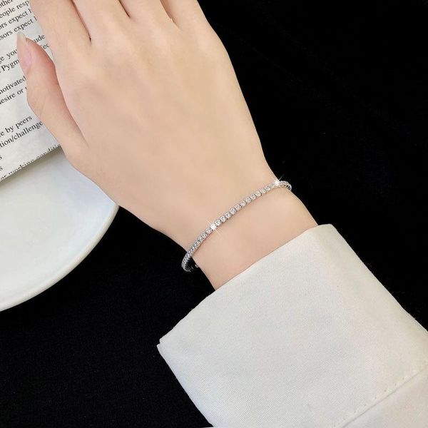 

1pcs s925 sterling silvercolor luxury shiny zircon crystal 16.5cm length bracelet temperament elegant female jewelry, Golden;silver
