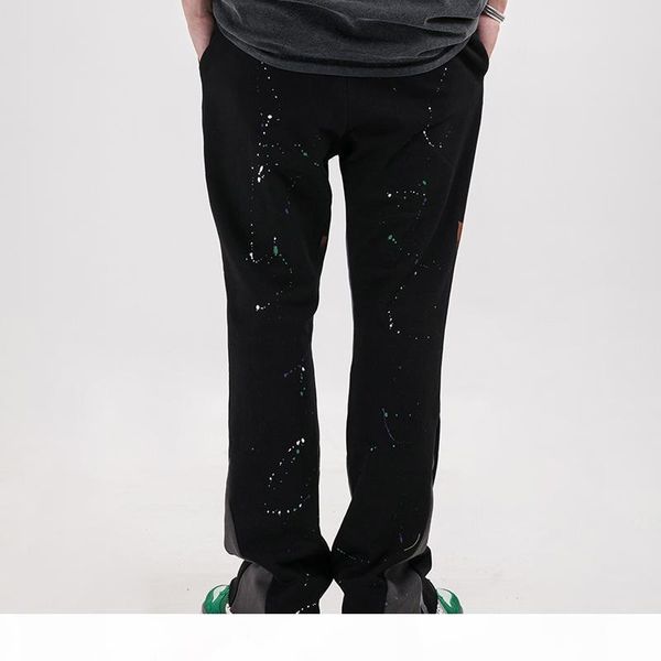 

new japanese splash ink casual pants men and women splicing contrast color flare pants stretwear loose baggy track pants, Black