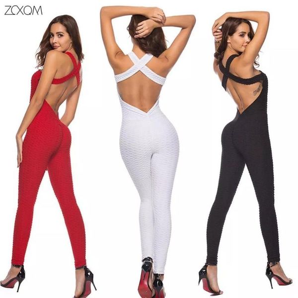 

yoga outfits women's sport suit sleeveless tracksuit set backless gym sportswear leggings jumpsuits bandage romper fitted, White;red