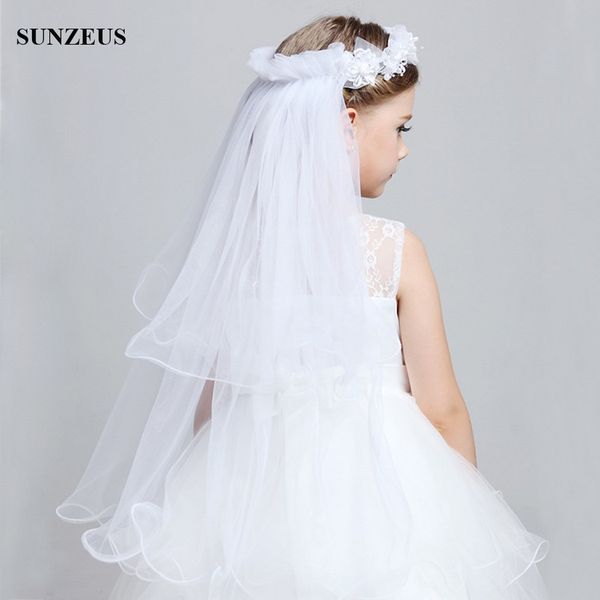 

girls' head pieces flower girl veil 2 layers tulle wedding veil for girls hairband garland hairwear accessories decoration, White;red