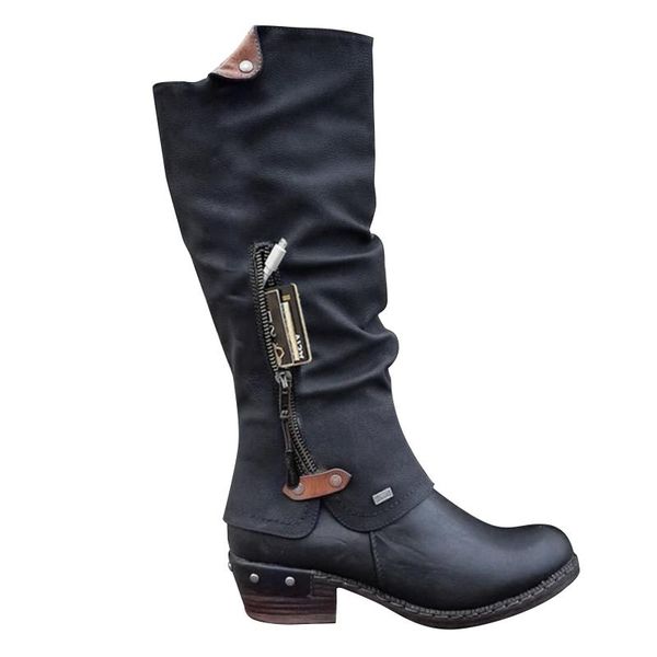 

boots comfortable for women including zip round toe low heel knee high boot women's winter drop, Black