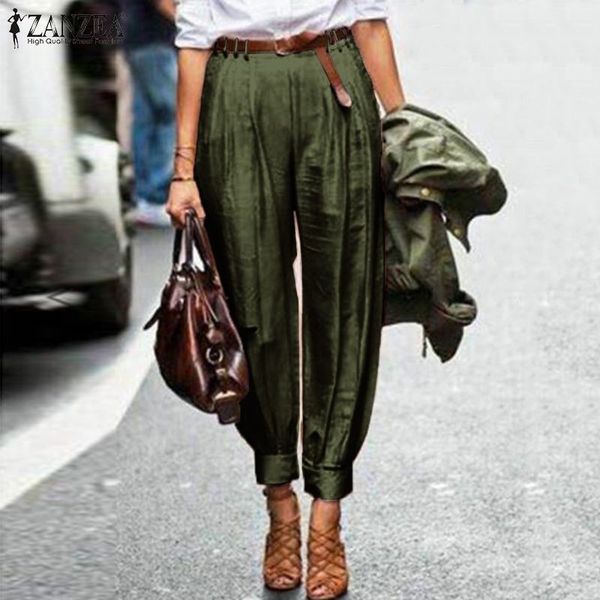 

plus size zanzea spring solid harem pants elegant work ol turnip trousers women casual high waist long lantern pantalon female y200418, Black;white