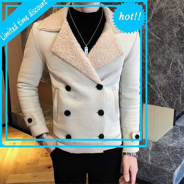 

2021 fall winter trend fashion fur red yellow jacket faux leather men, Black;brown