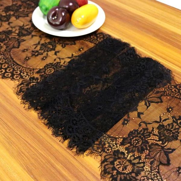 

1pcs 35x300cm white floral lace table runner black table cover chair sash for banquet baptism wedding party table de qylslv