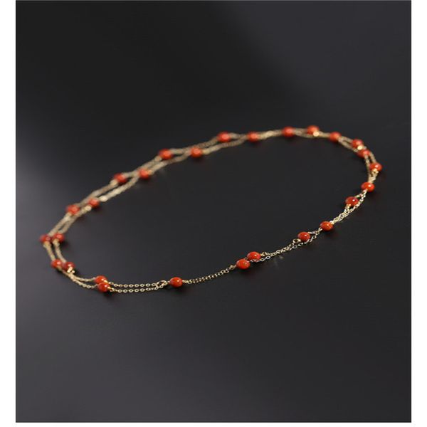 

dmbs003 gypsophila южно-красный агат-свитер цепи женские женские драгоценные камни подлинной желтый 14k золотая длинная цепочка 201104, Silver