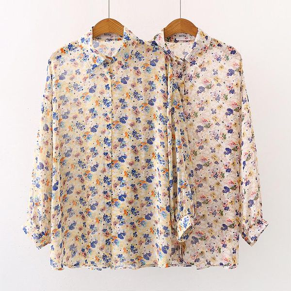 

women's blouses & shirts plus size women chiffon 2021 spring casual floral fashion long sleeve blusas mujer, White