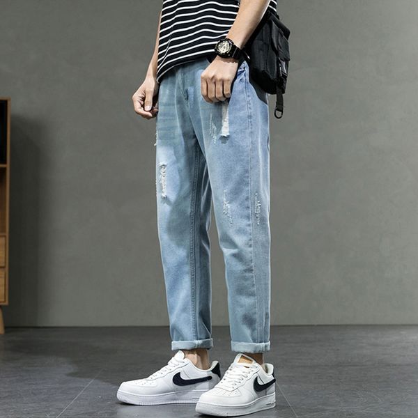 

мускулистый и брюки и джинсы девять-точечные джинсы мужские брюки летние новые мужские прямые свободные брюки цвет света папа брюки моды бре, Blue