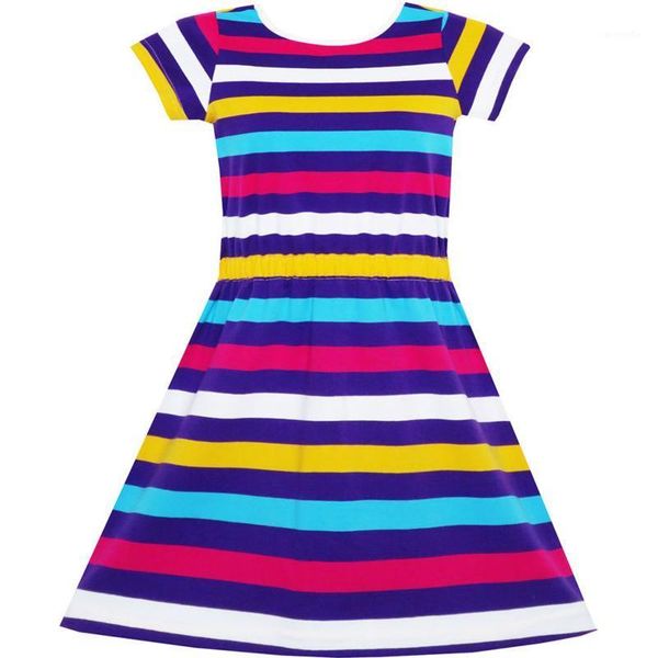 

girls dress colorful striped knitted cotton stretch school sundress 2020 summer princess wedding party dresses clothes size 4-101, Red;yellow