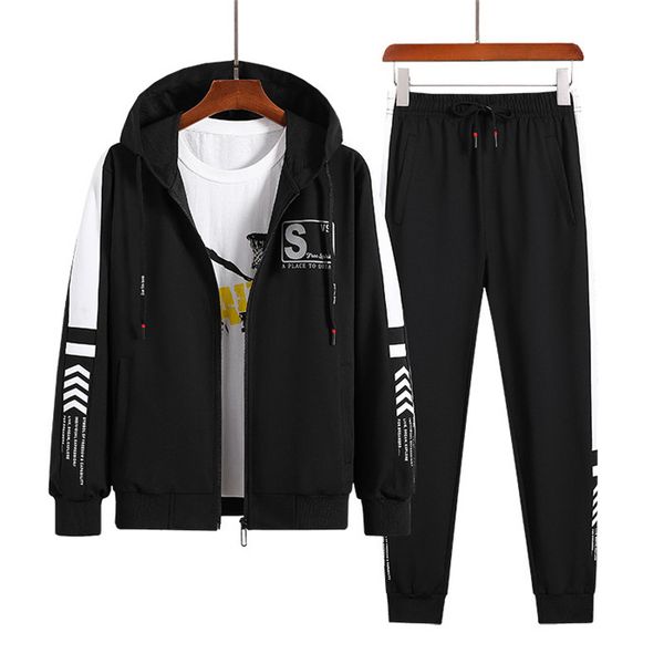 

plus size mens tracksuits spring autumn casual two piece clothing sets men teenager long sleeve cardigan coats casual sports pants, Gray