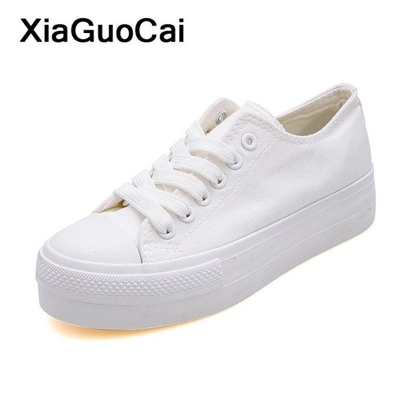 

white woman casual shoes spring autumn female canvas shoes thick bottom lace up ladies flats fashion footwear y200801, Black