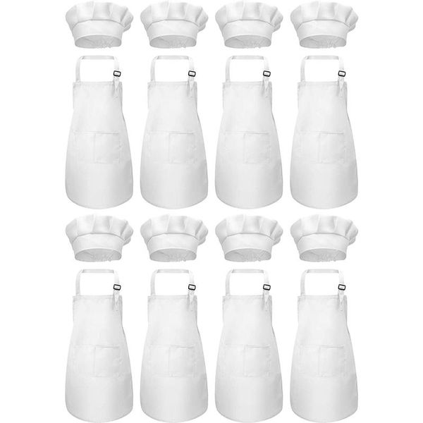 

aprons 8-piece children's apron and chef hat set with 2 pockets, adjustable size