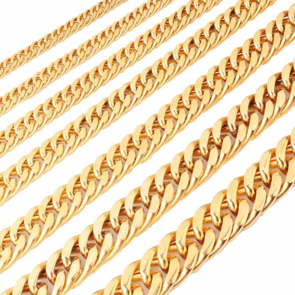 

tisnium 6/8/10/12/14/16/18mm gold color cuban men's necklace punk hip-hop style solid stainless steel hip hop jewelry 18-40inch, Silver