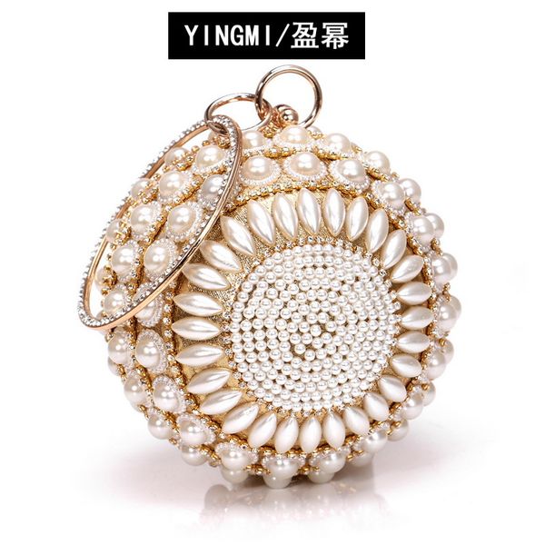 

new evening dress party bags - pearl flower solid color bag
