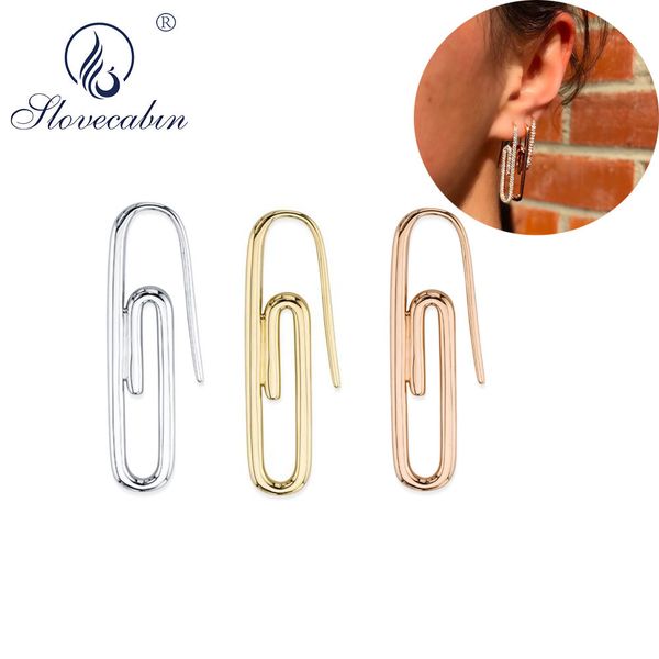

slovecabin 100% 925 sterling silver paper clip fashion for women party fine rock punk dangle drop earring jewelry, Black