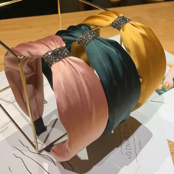 

7 styles sell simple style hair hoop rhinestone wide edge cloth hair hoop fashion candy color charm women hair accessories, Black;brown