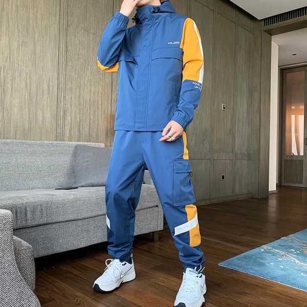 

tracksuit men sets spring autumn hip hop hooded sweatshirt sports suit patchwork jacket+harem pants 2pc male sportswear clothing, Gray