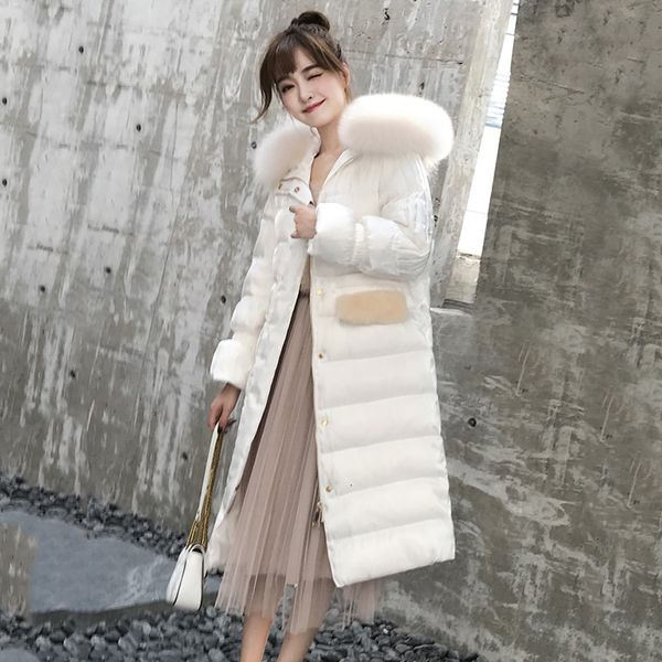 

2019 feminina winter down jaqueta coat women fur collar hooded long jacket new warm slim parkas womens down jacket, Black